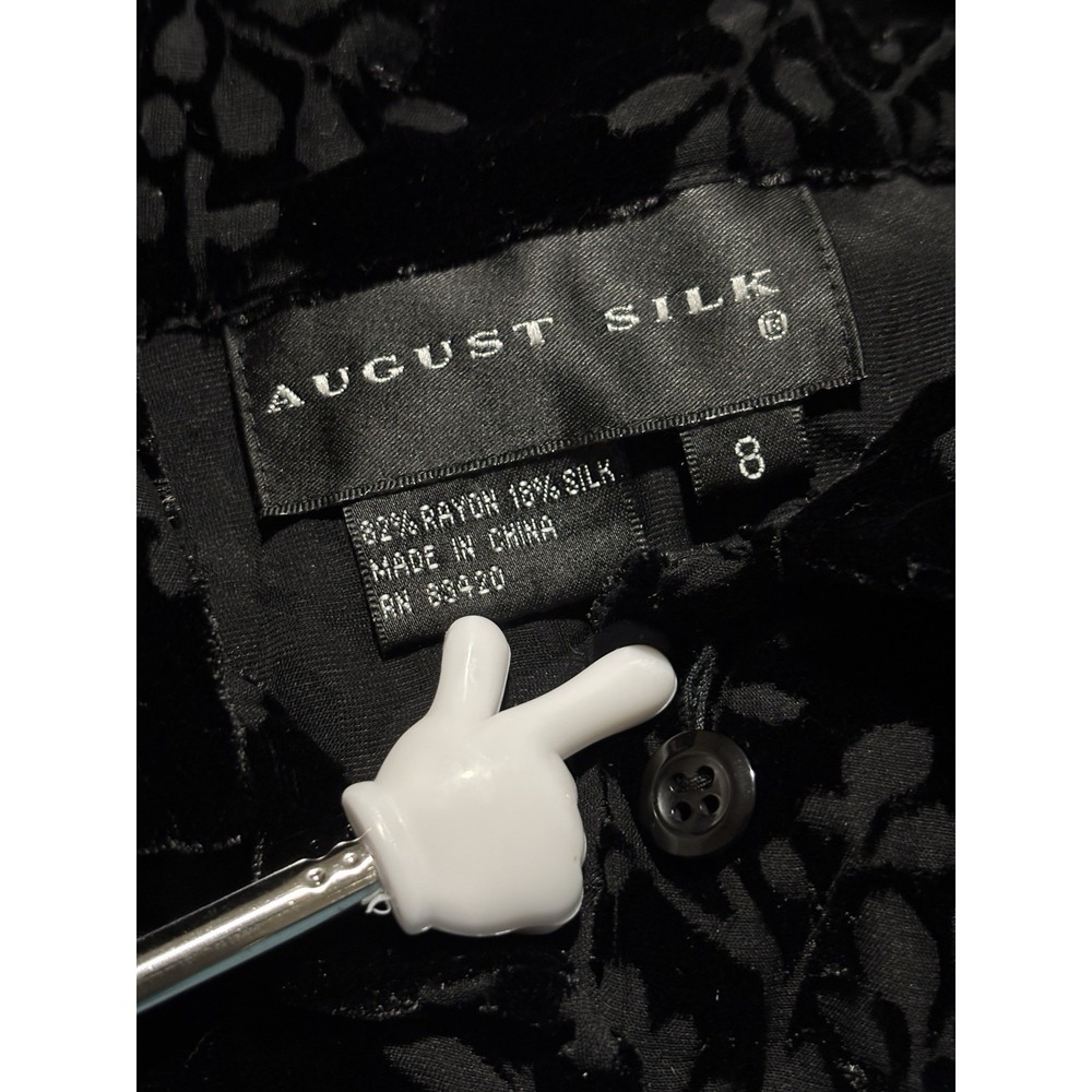 August‎ Silk Womens 8 Sheer Leaf Black Velvet Burnout Button Down Shirt Kawaii - Picture 7 of 8